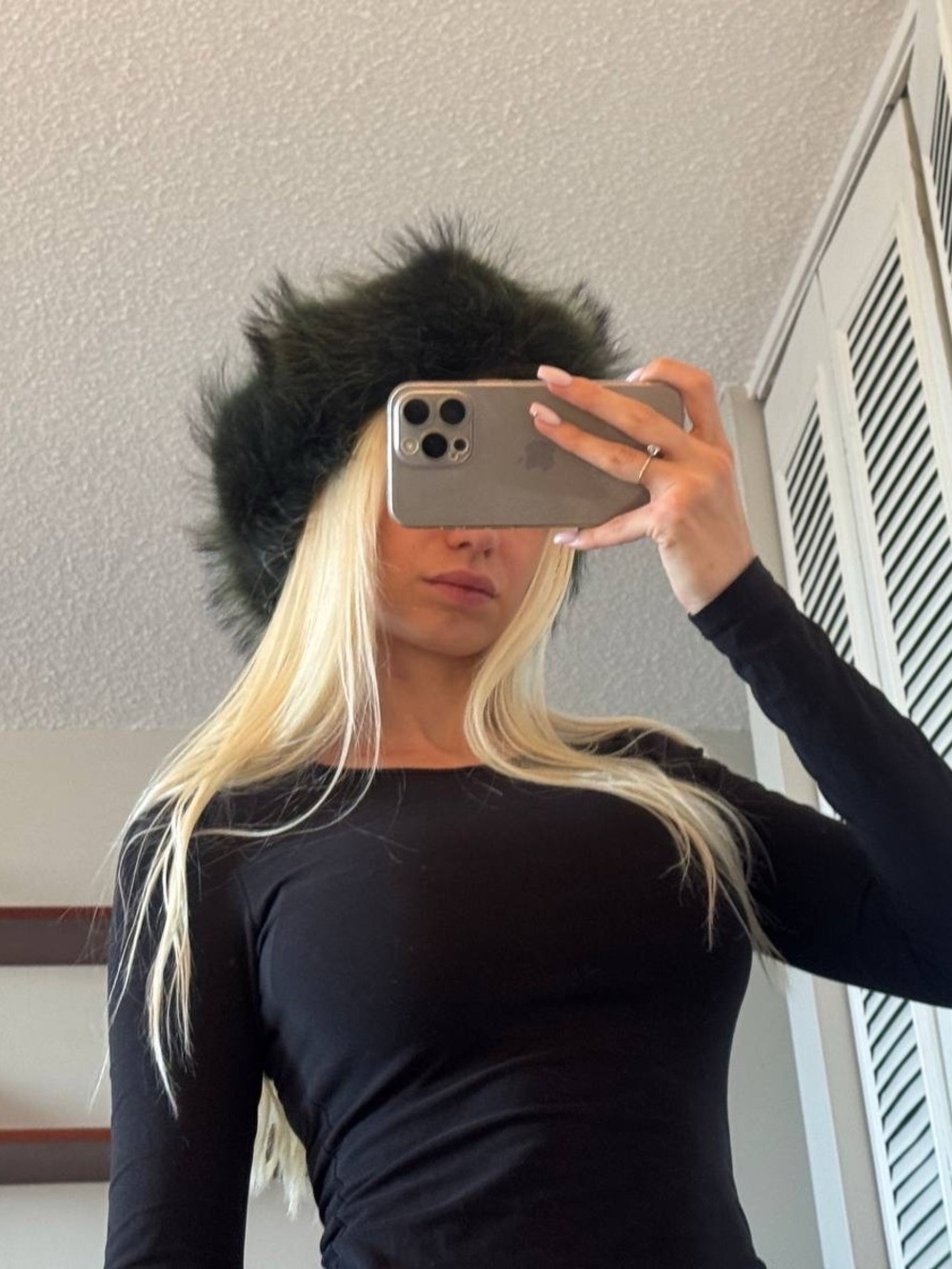 Black and Dark Green Real Fur Headband